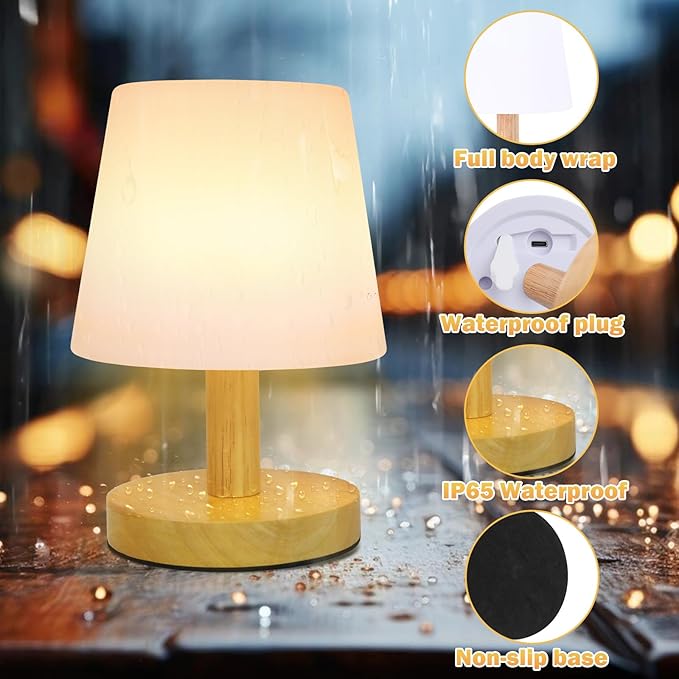 Wood Rechargeable Table Lamp Cordless, 9" Small 4000mAh Battery Table Lamps Cordless 3 Brightness Lamp, Small Cute Portable Bedside Aesthetic Lamps, Night Lights for Kids Bedroom Home Cozy Decor
