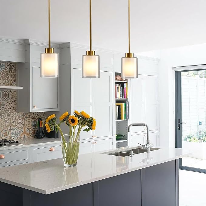 Modern Black Farmhouse Pendant Light with Glass Shade,Industrial Pendant Lighting, Adjustable Hanging Light Fixtures, Farmhouse Pendant Lighting