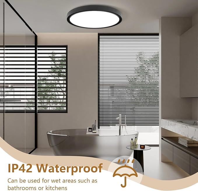 20 Inch Large LED Flush Mount Ceiling Light, 40W,4350LM, 3000K/4000K/6000K CCT Selectable, 0.98inch Super Slim Low Profile Round Flat Panel Light for Bedroom,Kitchen,Hallway(Black)