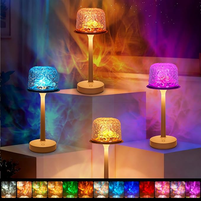 Spa-Like Shower Lamp, Waterproof Bathroom Lamp, Rechargeable Shower Light with Touch & Remote Control, with 16 Color Ocean Wave Projector, Cordless Light for Inside Shower/Bathtub