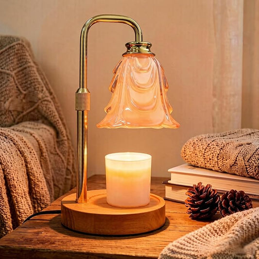 Candle Warmer Lamp with Timer & Dimmer, Adjustable Height Flower Candle Warmer for Jar Candles, Flameless Wax Melter with 2 Bulbs, Home Decor, Christmas, Birthday, Valentine's Gift for Women (A2-Gold)
