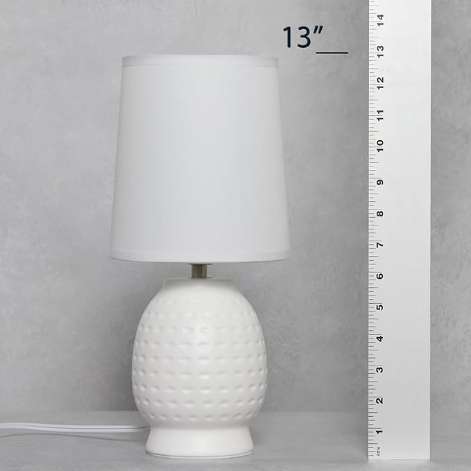 Simple Designs LT1161-OFF 12.5" Chic Glow Petite Dimpled Ceramic Table Lamp, for Bedroom, Office, Living Room, Stylish Spaces, Off White