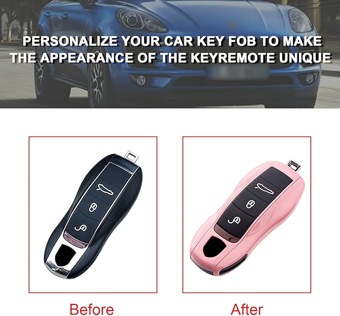 x xotic tech Pink Key Fob Cover Smart Remote Shell Case, 3 pcs Set Full Protection, Compatible with Porsche Boxster Cayman 981 Carrera 911 991 918 Spyder Macan Cayenne Panamera
