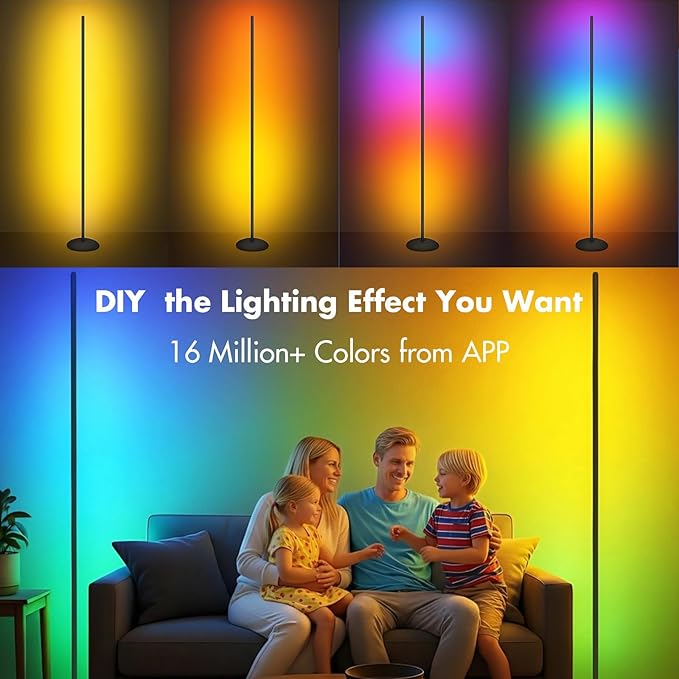RGB+IC Floor Lamp with App Control 1000 Lumens Smart LED Corner Lamp (Black 2pack)