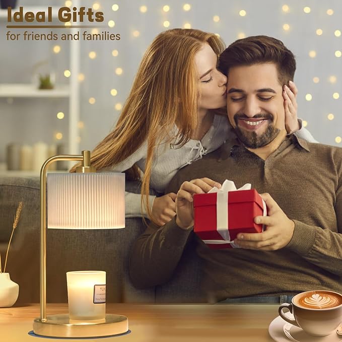 Candle Warmer Lamp with Timer, Dimmable Candle Wax Warmer Electric Candle Lamp for Scented Candles with Bulbs, Christmas Gifts House Warming Gifts Home Decor (Gold)