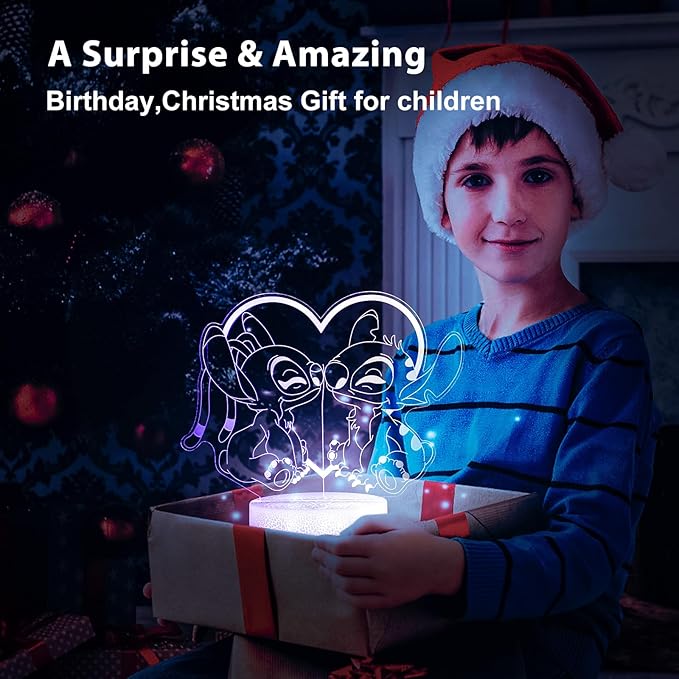 Stitch Night Light for kids: Two-Color Lighting Effects, 32 Changing 3D Illusion LED Lamp with Remote & Touch Control,Stitch Gifts for Girls,Boys,Cute Bedroom Decor for Birthday Christmas Party