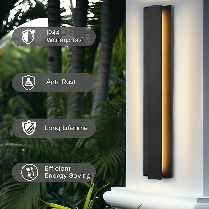 LamQee 31.5 Inch Long Outdoor Wall Lights Modern Exterior Lighting Fixtures, 3000K 24W LED Linear Outdoor Wall Sconce, Contemporary Matte Black Outside Wall Mount Lights for House Garage Porch Patio