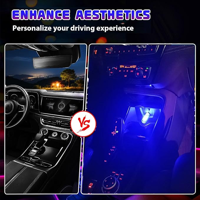 2PCS Car USB Night Lights, Touch Dimmable Vehicle Interior Ambient Lamp, Portable Retro Glass LED Light for Auto Decorations, Bedroom, Office, Travel, Camping, Gifts for Women and Men (Blue)