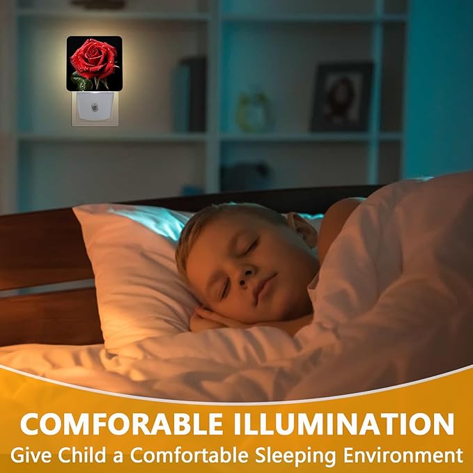 Red Rose Night Light, Plug-into Nightlight White LED Lamp, Energy Efficient Decor Desk Lamp for Bedroom Hallway Stairs Bathroom