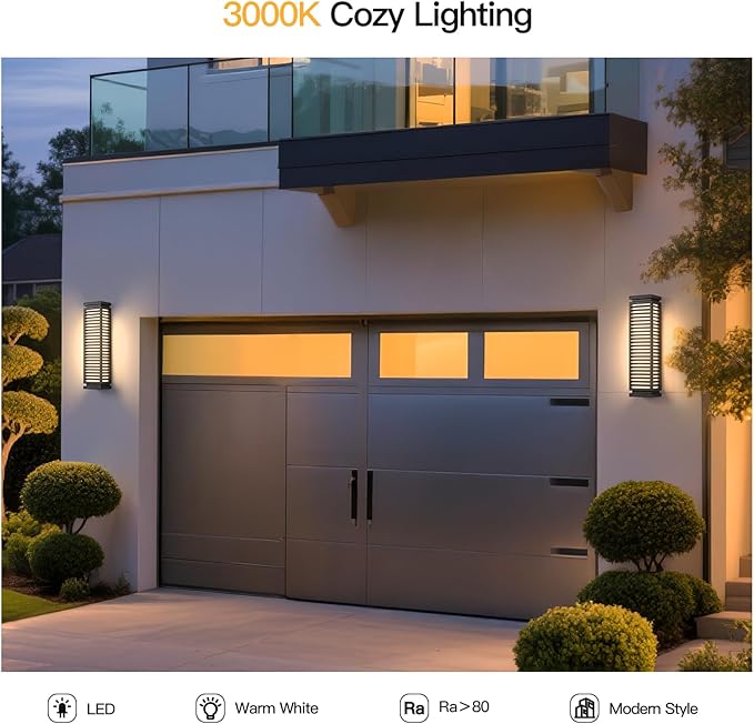 Outdoor Wall Lights, 23.6" Large Exterior Lighting Fixtures Waterproof, Modern Wall Mount Lamp Hard Wired 3000K LED Front Porch Lantern Garage Sconce for House Outside Patio Garden Fence Backyard