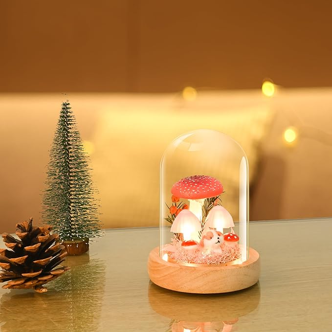 QUELIEN Mushroom Lamp,Mothers Day Mom Gifts for Mom,Light Up Mushroom in Glass Dome,Birthday Party Decorations,Ideal Birthday Gift,GirlfriendGift