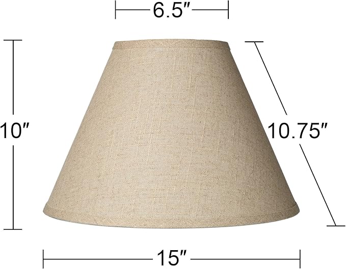 Fine Burlap Large Empire Lamp Shade 6.5" Top x 15" Bottom x 10" High x 10.75" Slant (Spider) Replacement with Harp and Finial - Springcrest
