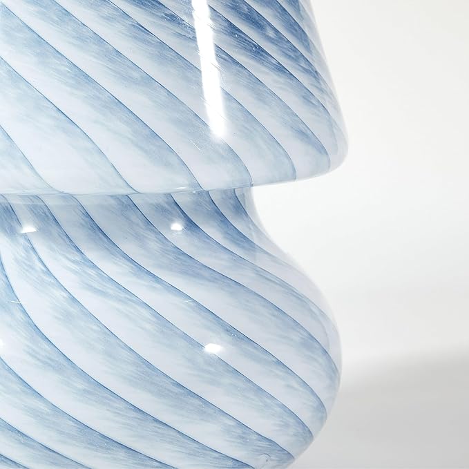 Urban Lifestyle 10" Blue Stripe Glass Mushroom Lamp, Modern Retro Table Lamp for Bedroom, Living Room, or Office Décor
