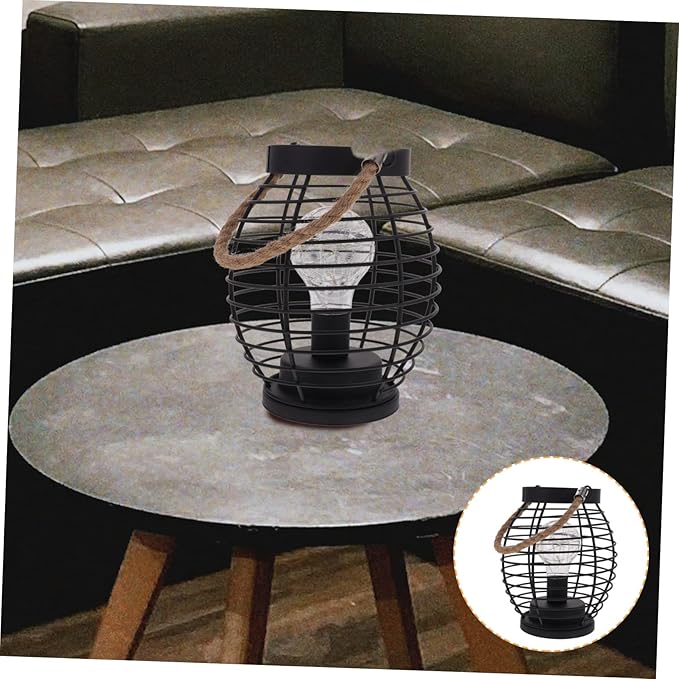 TEHAUX Vintage Basket Table Lamp Rechargeable Cordless Led Lantern Sturdy Portable Night Light for Bar Ktv Rustic Decorative Fixture