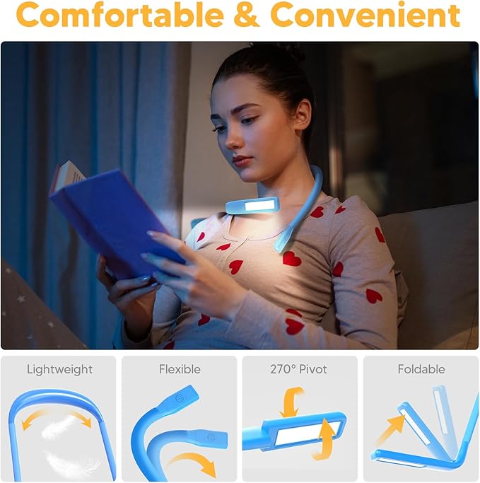 Neck Book Light for Reading at Night, Back to School Supplies Dorm Bed Lamp for College Students Teen Girls Boys, Mothers Day Gifts for Mom Wife Her Women Men Gifts for Book Lovers Reading Accessories