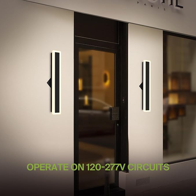 ASD LED 24" Long Wall Mount Light Fixture, Outdoor & Indoor Linear Sconce | RGBW, Smart, Waterproof, Anti-Rust, ETL Listed | 18W 900LM 2700-6500K 100-277V | Exterior Porch Lighting | Black, 2 Pack