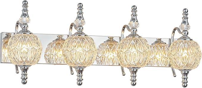Modern Crystal Bathroom Vanity Lights Fixtures Over Mirror Chrome Vintage 4-Lights 28 Inch Bathroom Light Fixtures Glass Crystal Vanity Lights