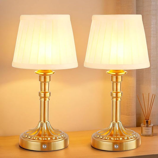 Mr.White Set of 2 Rechargeable Cordless Table Lamp with Fabric Shade, 5200mAh Battery Operated LED Table Light, for Restaurant Kitchen Patio Dinner Dining (Bronze)