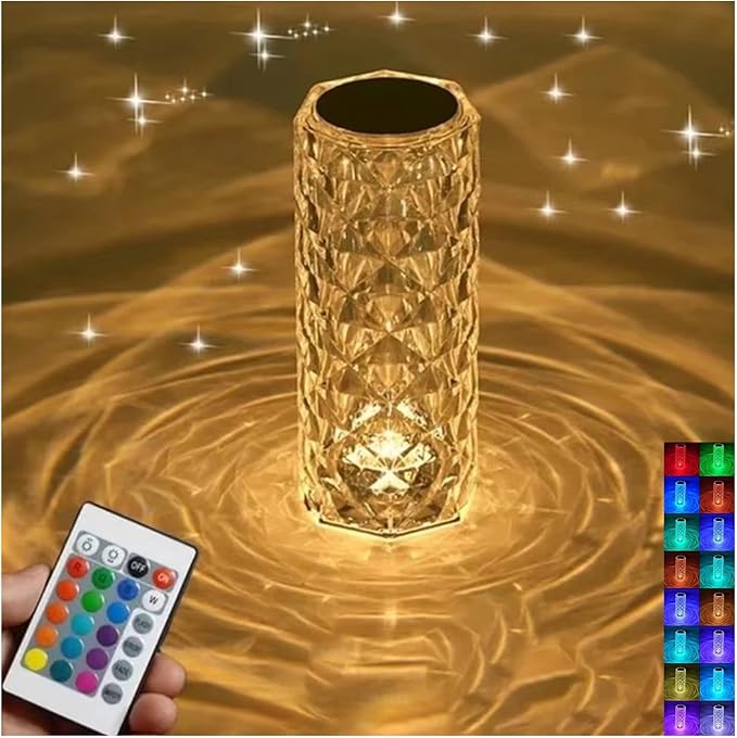 Can Switch 16 Colors Artificial Crystal Table Lamp, Rgb Color Changing Rose Diamond Design with Remote Control USB Charg Touch Sensor Ambient Lighting, Artificial Crystal Table Lamp (16 colors-‎Small)