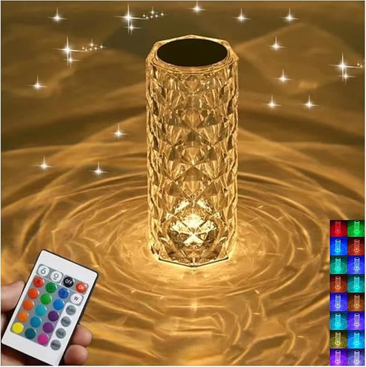 Can Switch 16 Colors Artificial Crystal Table Lamp, Rgb Color Changing Rose Diamond Design with Remote Control USB Charg Touch Sensor Ambient Lighting, Artificial Crystal Table Lamp (16 colors-‎Small)