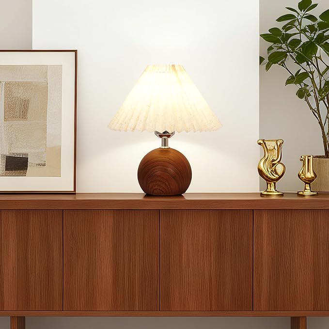 Small Pleated Table Lamp, Modern Bedside Nightstand Lamp with Pleated Shade, Cute LED Table Lamp for Bedroom, Mid-Century Night Light with Pleated Linen Shade(E26 Bulb Included)