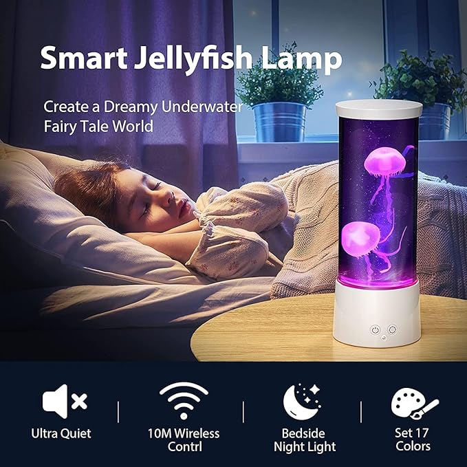 Jellyfish Lamp, 17 Color Changing Jelly Fish Light Mood Lamps for Home Office Room Desktop Decoration, Blue Pink Jellyfish Aquarium Tank Night Light Christmas Gifts for Kids Teens Girls Boys Adults