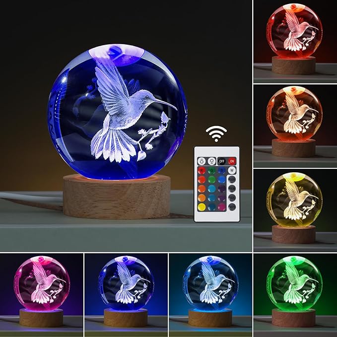 Bird Gifts for You, Large 3D Bird Lamp, Crystal Night Light 16 Color Changing with Remote Control for Bedroom Decor, BirdFigurines