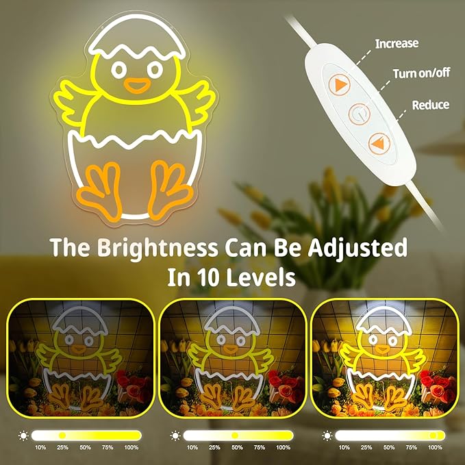 Easter Chicks Neon Sign Dimmable Baby Chicks Led Sign Little Chicken Breaking Out Of Eggshell Window Lights Easter Egg Spring Decorations Gifts For Kids