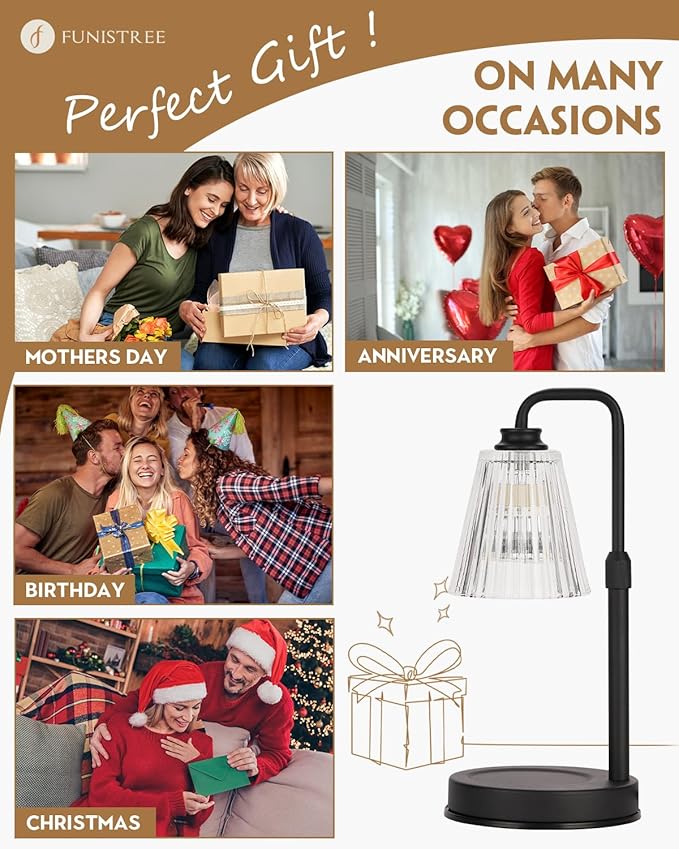 Candle Warmer Lamp With Timer Dimmable Crystal Vertical Stripe, Birthday Gifts for Women Mom, Adjustable Candle Warming Lamp with 2 Bulbs, Black Candle Lamp Warmer for Jar Scented Candles, Home Decor