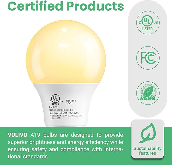 VOLIVO 12 Pack LED Light Bulbs, 60 Watt Equivalent A19 LED Bulb, Soft White 2700K, 9W E26 Standard Base, UL Listed 800 Lumens 120V, Non-Dimmable, Energy Saving Lightbulbs for Bedroom Indoor