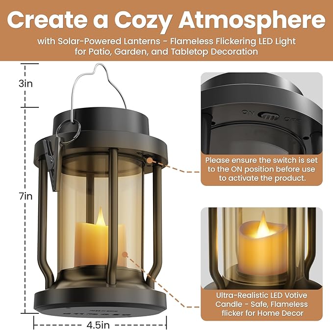 Solar Lanterns Outdoor Waterproof - Realistic Flickering Flameless Candle for Outdoor & Indoor Hanging Lights, Garden/Patio/Trees/Lawn Decor 4 Pack
