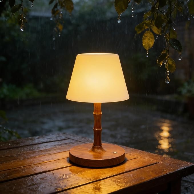 Wireless Waterproof Table lamp, Adjustable Light, 3 Types Suitable for Office, Bedroom, Bathroom Lights, Garden Camping Restaurant LED Night Light, Wood Grain Design (Brown)