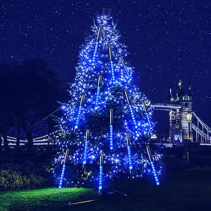 Outdoor Christmas Decorations, 12 inch/ 30 cm Meteor Shower Lights, Icicle Lights for Tree, Xtmas Decorations for Yard House Wedding Party, Blue