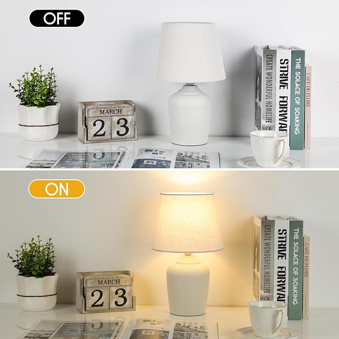 Sucolite Small 11.8'' Table Lamps Set of 2, Bedside Nightstand Lamps for Bedroom Kid’s Room, Cute Desk Lamps with Studded Texture Base for Reading Nursery Living Room Office, White & Beige