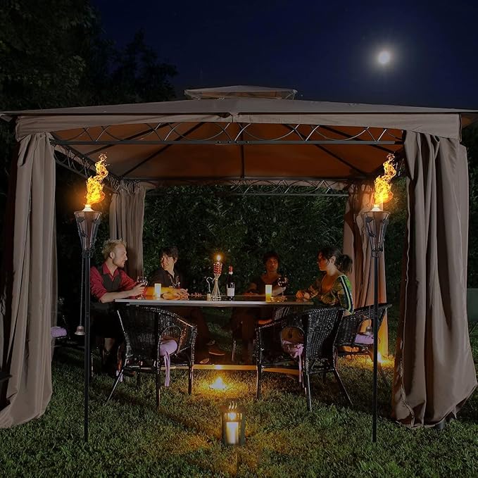 Matney Outdoor Metal Patio Torches – Use for Deck, Patio, Back Yard, Out Door Parties, Wedding – Includes Fiberglass Wick and Snuffer Cap (4 Pack)