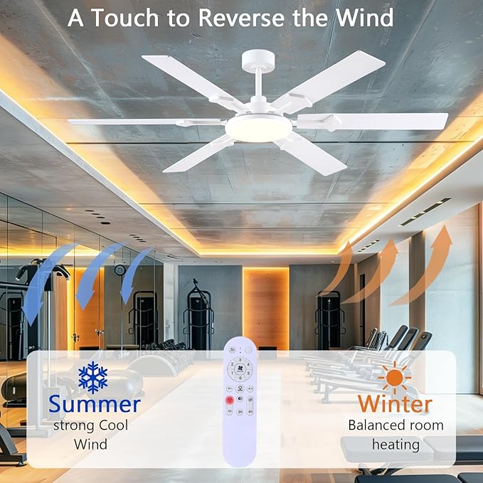 66 Inch White Ceiling Fans with Lights, Modern Large Ceiling Fan with Remote & APP Control, Reversible DC Motor, 6 Double-Sided Blades, 6 Speeds, Silent, Timer, for Living Room Indoor Outdoor