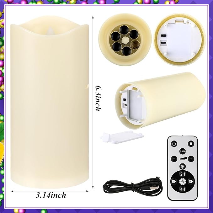 Baquler Mardi Gras Projector Light Decor Mardi Gras Flameless Candles Battery Operated LED Candle Table Decoration for Indoor Window Night Light with Remote Timer Carnival Party Home Prom Room Decor