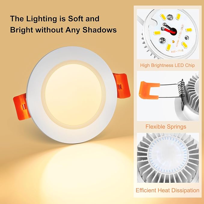 YGS-Tech 2 Inch LED Recessed Lighting, Dimmable Downlight 3W(35W Halogen Equivalent), CRI80, 2700K Ultra Warm White Ceiling Light with LED Driver (16 Pack)