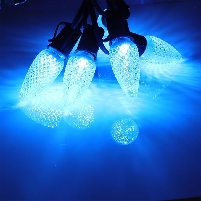 50PCS C9 Led Christmas Light Bulbs - C9 Led Bulbs with E17 Base Sockets Replacement Bulbs for Outdoor String Lights - Commercial Grade ICY Blue