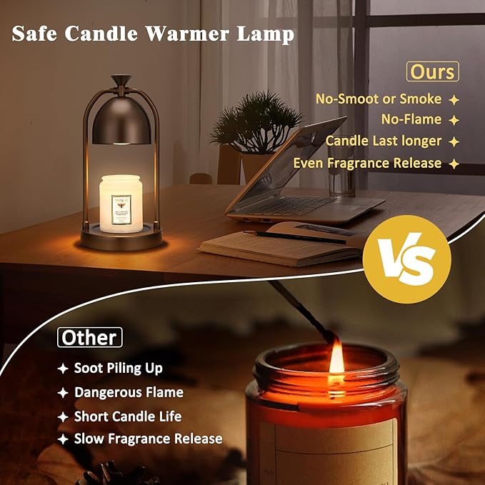 Brown Candle Warmer Lamp with Timer-Electric Candle Warmer Lamp for Bedroom Decor, Dimmable Candle Light Warmer