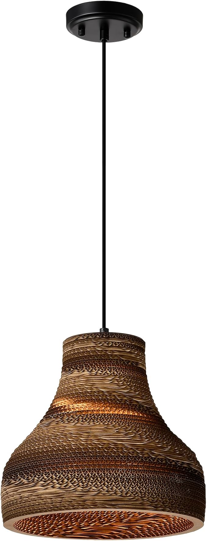 Edvivi Pendant Light with Nordic Style Funnel Paper Shade, 1-Light 11.75 in. Dia Natural Brown Cardboard Chandelier, Adjustable Hanging Light Fixture for Dining Table, No Bulbs Included