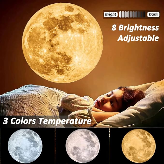 Non-Fade Moon Projector Night Light, USB Powered Moon Lamp Romantic Atmosphere Night Light Projector for Bedroomr, Gift for Kids Moon Lover Couples Selfie Wall Ceiling Decor with 3 Colors