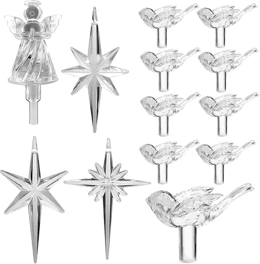 117Pcs Ceramic Christmas Tree Clear White Dove Bird Replacement Lights Bulbs and 1 Angel/3Stars Topper Ornament for Ceramic Tree Décor - Medium Plastic Pegs.