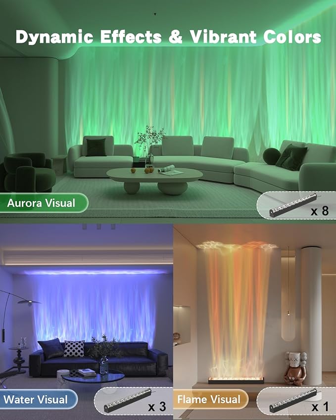 TACAHE Dynamic Wave Wall Light - Flowing Water Visual - RGB + 6000K Solid Color - Light Effects & Music Sync - APP & Remote Control - Indoor Enhance Ambient Lamp - 30W - 39 Inch - 1 Pack