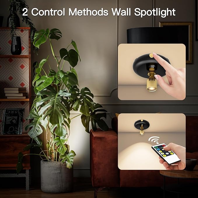 Indoor Plant Spotlight Battery Operated,Picture Light with Remote,Wall Painting Uplight,Wireless Dimmable Timer,Spot Light for Plants Trees Pictures Display Painting Art Frame Gallery Portrait