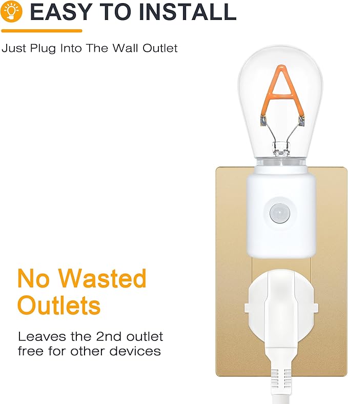 Plug-in LED Night Light with Motion Sensor, Dimmable 2200K Warm, A-Type Nightlight with Adjustable Brightness, 1-Pack