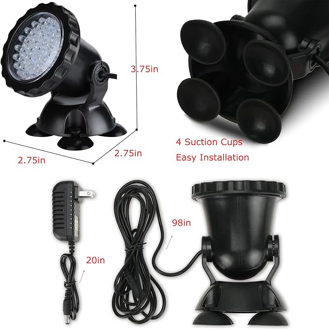 Pond Lights Underwater Fountain Light 3.5W Color Changing Submersible Spotlight with 36-LED Bulbs Underwater Light Waterproof IP68 Pool Light for Pond Aqaurium Garden Fish Tank