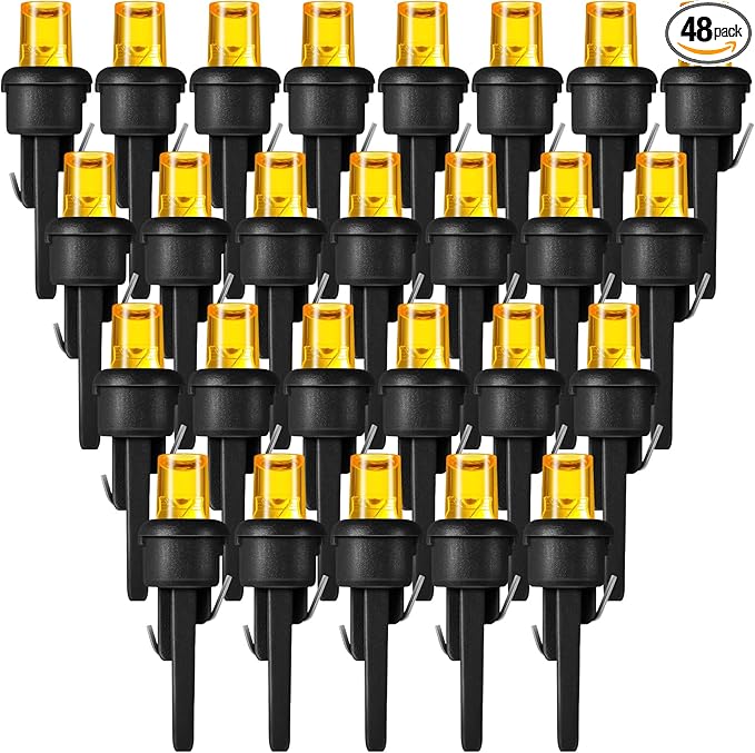 Honoson 48 Count 5 mm LED Halloween Replacement Bulbs Bulk Wide Angle Christmas Light Xmas Tree String Replacement Festival Light Decoration (Black Base with Orange Colors Bulb)
