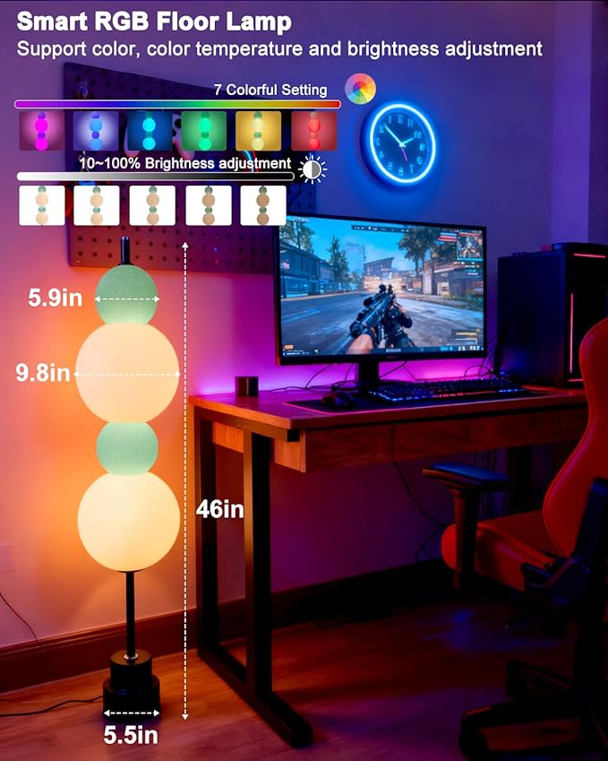 Blue Globe Floor Lamp - RGB & 3000K Dimmable LED, Touch Switch, Modern Tall Standing Lamp for Bedroom, Living Room, Home Office, Gold Metal