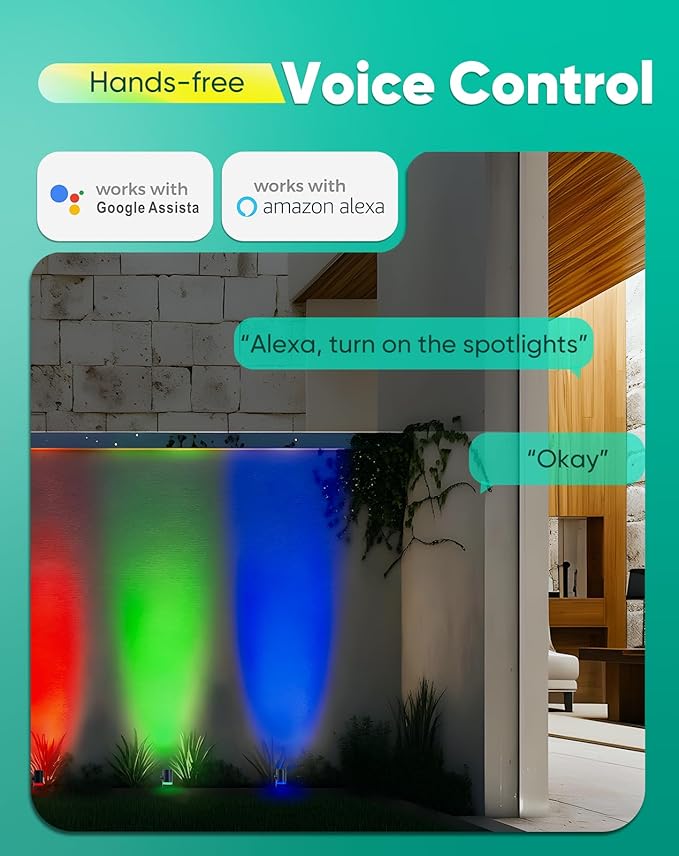 GZBtech Waterproof Landscape Spotlights, 24V RGB+IC+CCT Color Changing Outdoor Pathway Lighting, App&Remote Control Work with Alexa, Aluminum Dimmable LED Spot Light for Garden Yard Decor, 6 Pack